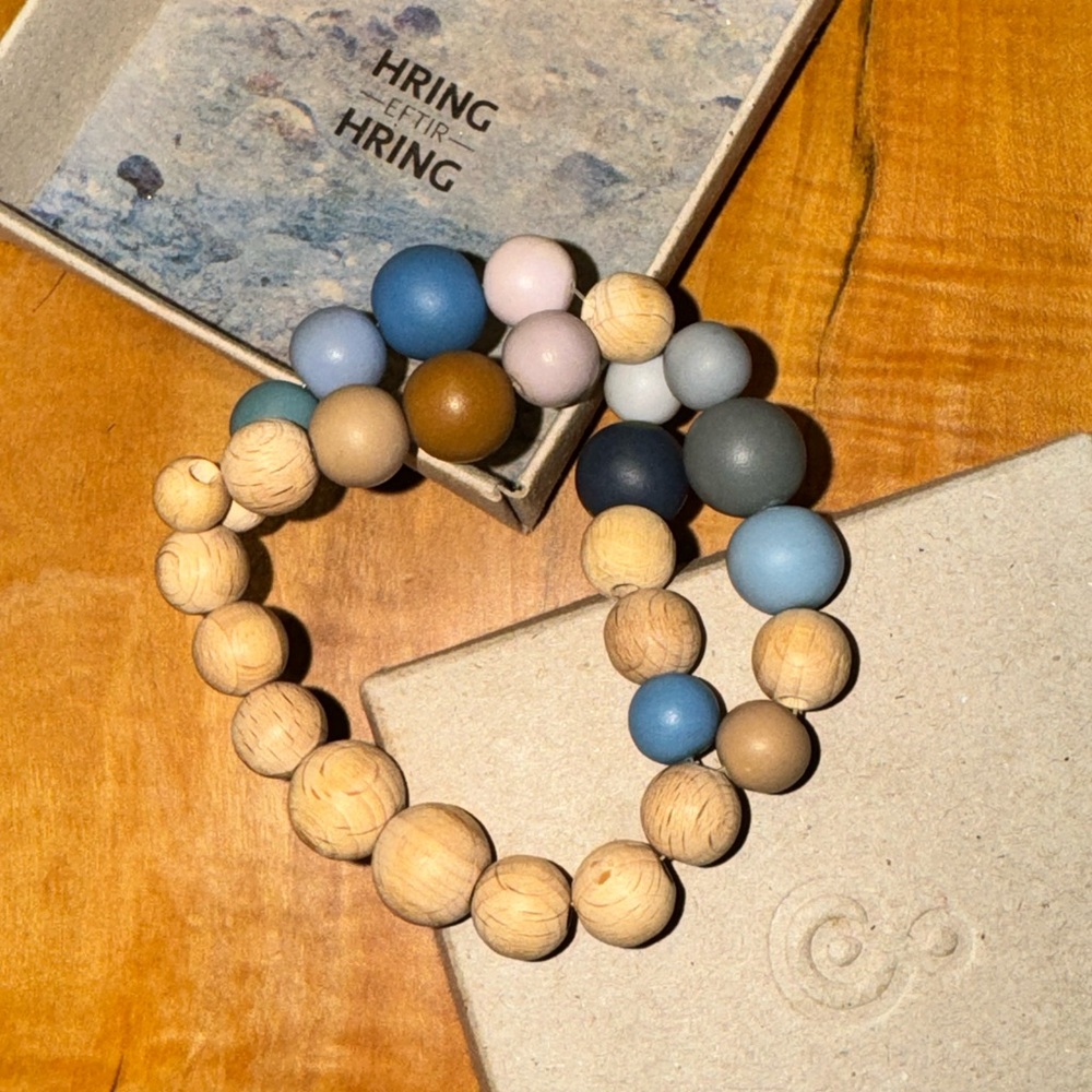 Super unique Icelandic design wood bead bracelet